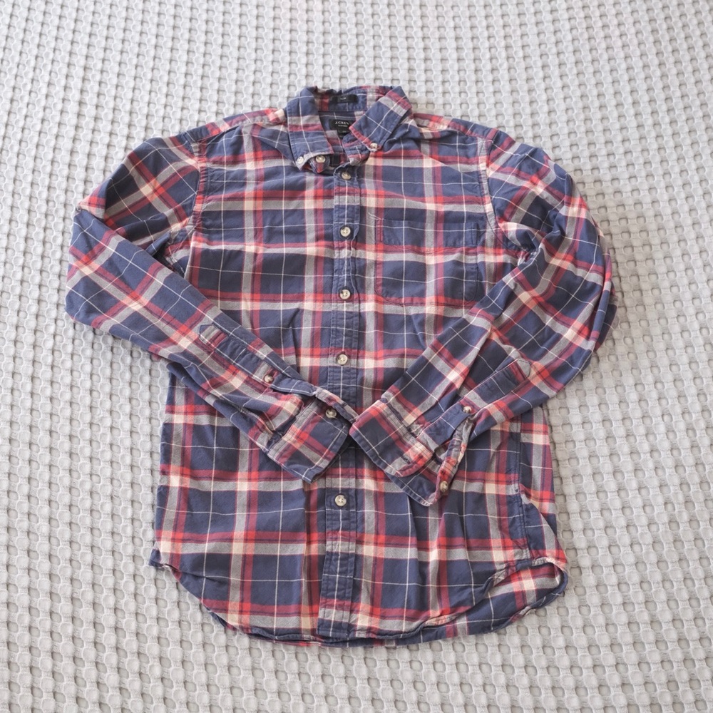 JCrew Men's Blue and Red Plaid Button-Down Extra Small XS Shirt